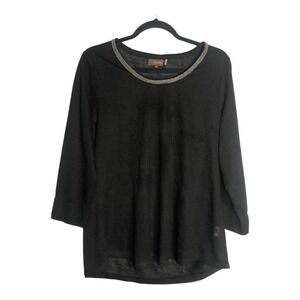 Crosby Womens Black Embellished Neck‎ 3/4 Sleeve Top 1X